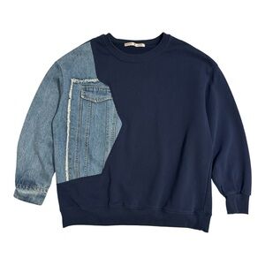 Unique Vintage Reworked Handmade Denim / Crewneck Sweater Navy Womens / Unisex